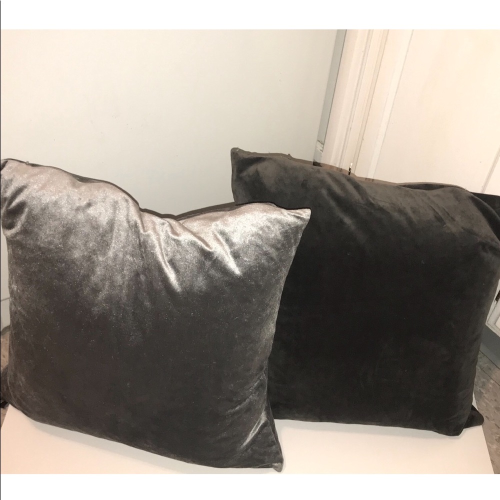 2 Gray Feather Throw Pillows Velvet Accent Decor